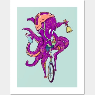 Octopus riding a unicylce Posters and Art